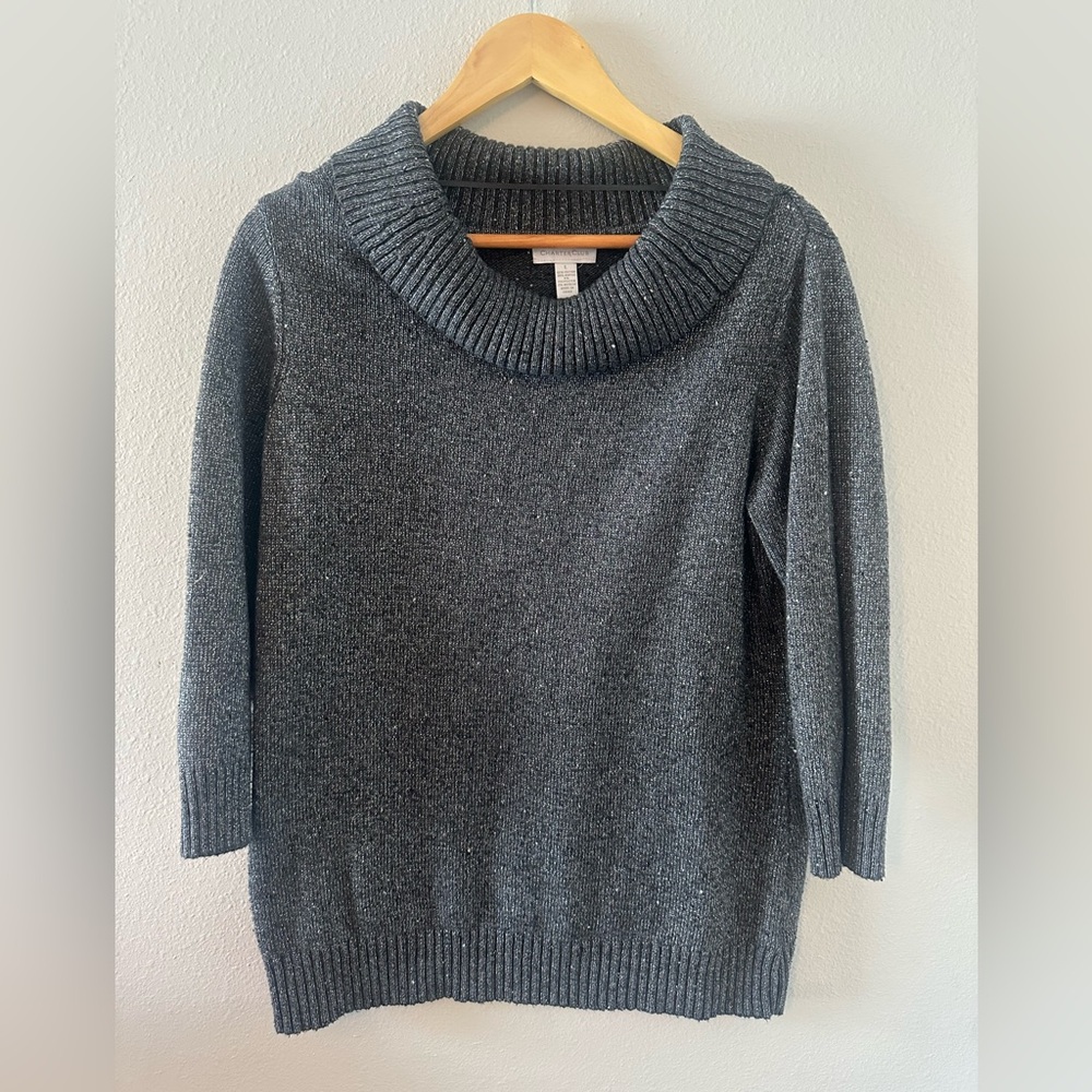 Charter Club Silver Metallic Cowl Neck Sweater